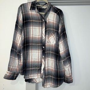 Pink Navy Oversized Plaid Shirt